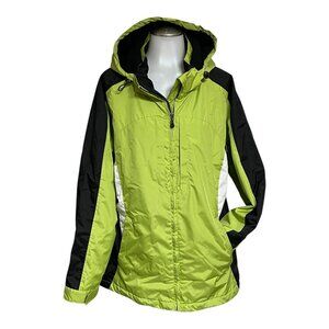 SB Active Bright Green & Black Hooded Winter Jacket Large  100% Polyester Quilte